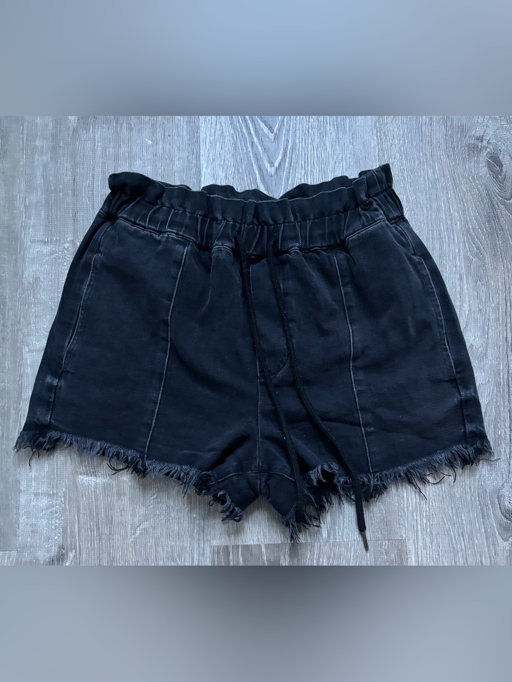 Pistola Cooper Paper bag High-Waisted Black Denim Shorts Size S